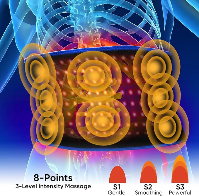Red Light Therapy Belt for Body: Infrared Heating Vibration Massage Wrap Pad for Waist, Shoulder, Belly Pain Relief, Portable Relaxation Device for Home, Women & Men (Blue Black)