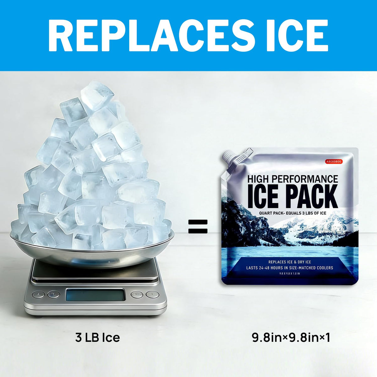 ABOXOBOG Reusable Ice Packs for Coolers Long Lasting Gel Freezer Packs for Lunch Bags Cooler Backpack Lunch Box for Camping & Picnics (9.8"x9.8"x4P)
