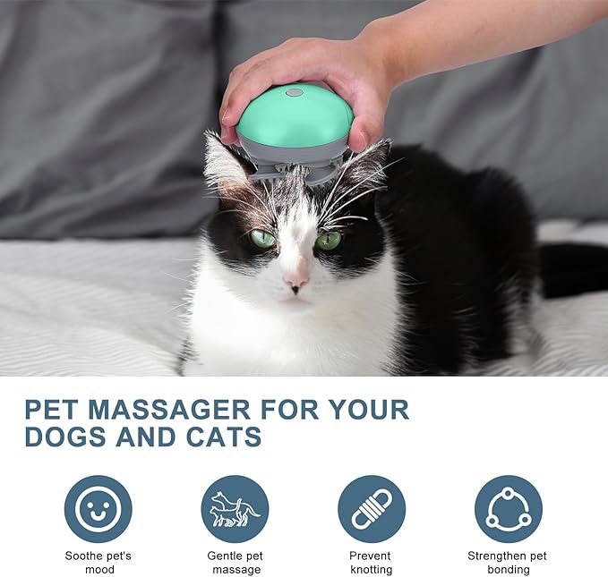 Upgraded Handheld Pet Massager for Dogs and Cats, Electric Cat Massager Dog Massager, with 4 Rotatable Massage Heads, Three Modes, for Relieving Tight Stiffness Muscles, Promote Bonding, Green