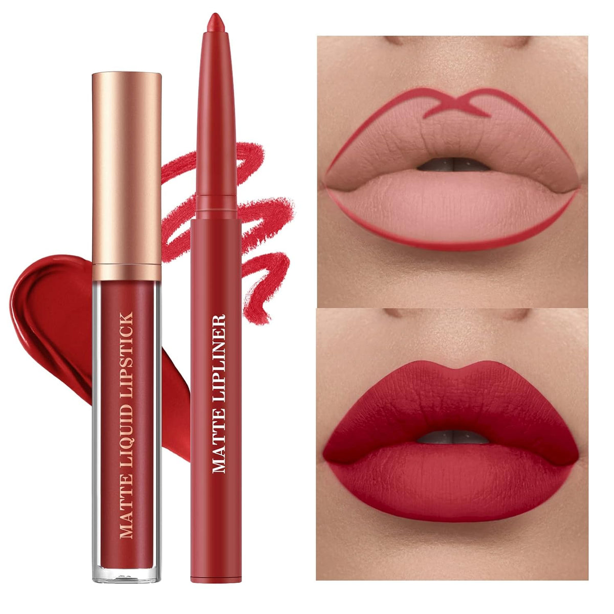 BestLand 6Pcs Matte Liquid Lipstick + Lip Liner Pens Set, One Step Lips Makeup Kits Pigment Velvety Nude Lip Stain Waterproof Long Wear Lip Gloss Make up Gift Set (Classic Allure Set)