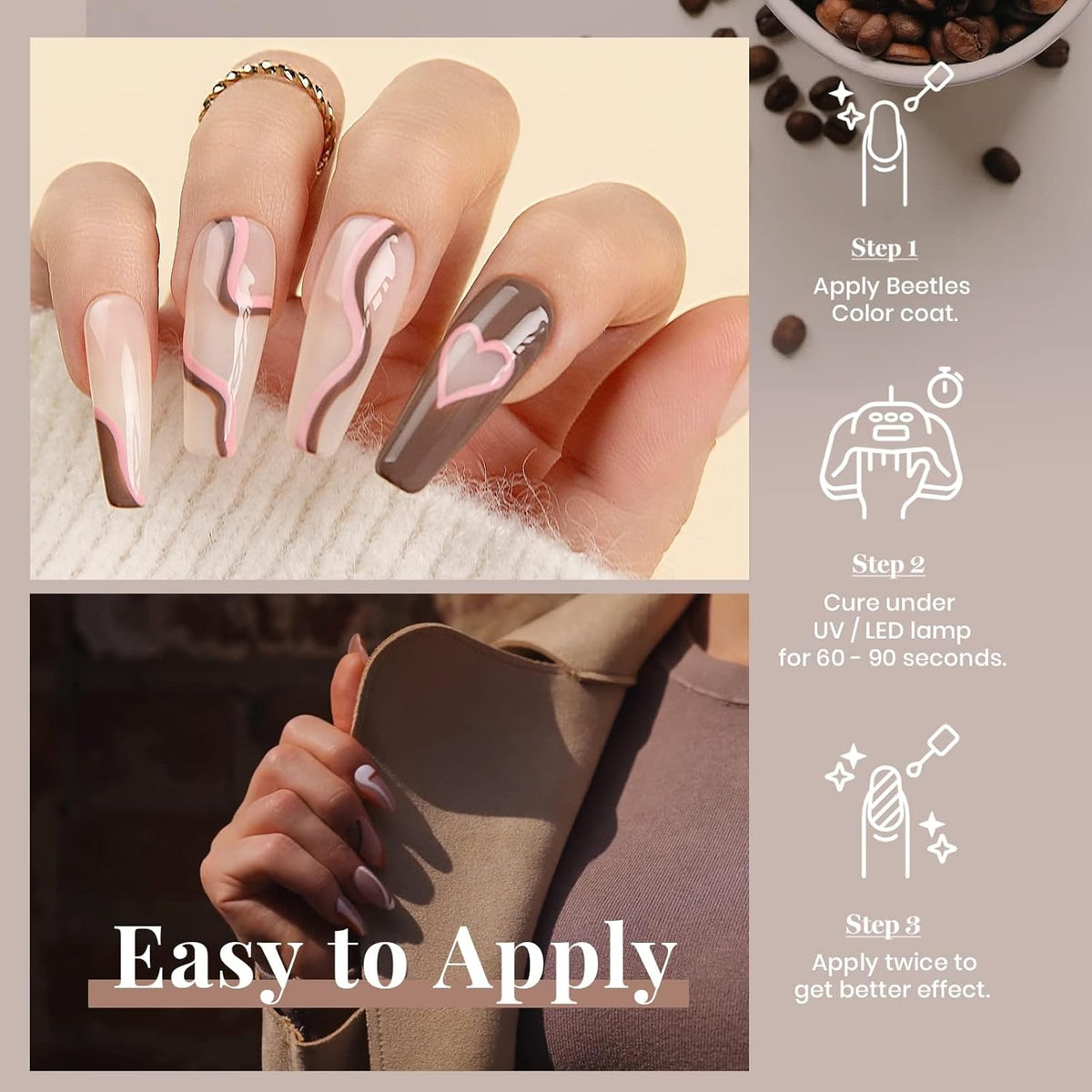 Beetles Brown Gel Nail Polish – 15ml Fall Dark Brown Gel Polish Gel Polish Soak Off Uv LED Nail Lamp Nail Art Manicure Gift for Women