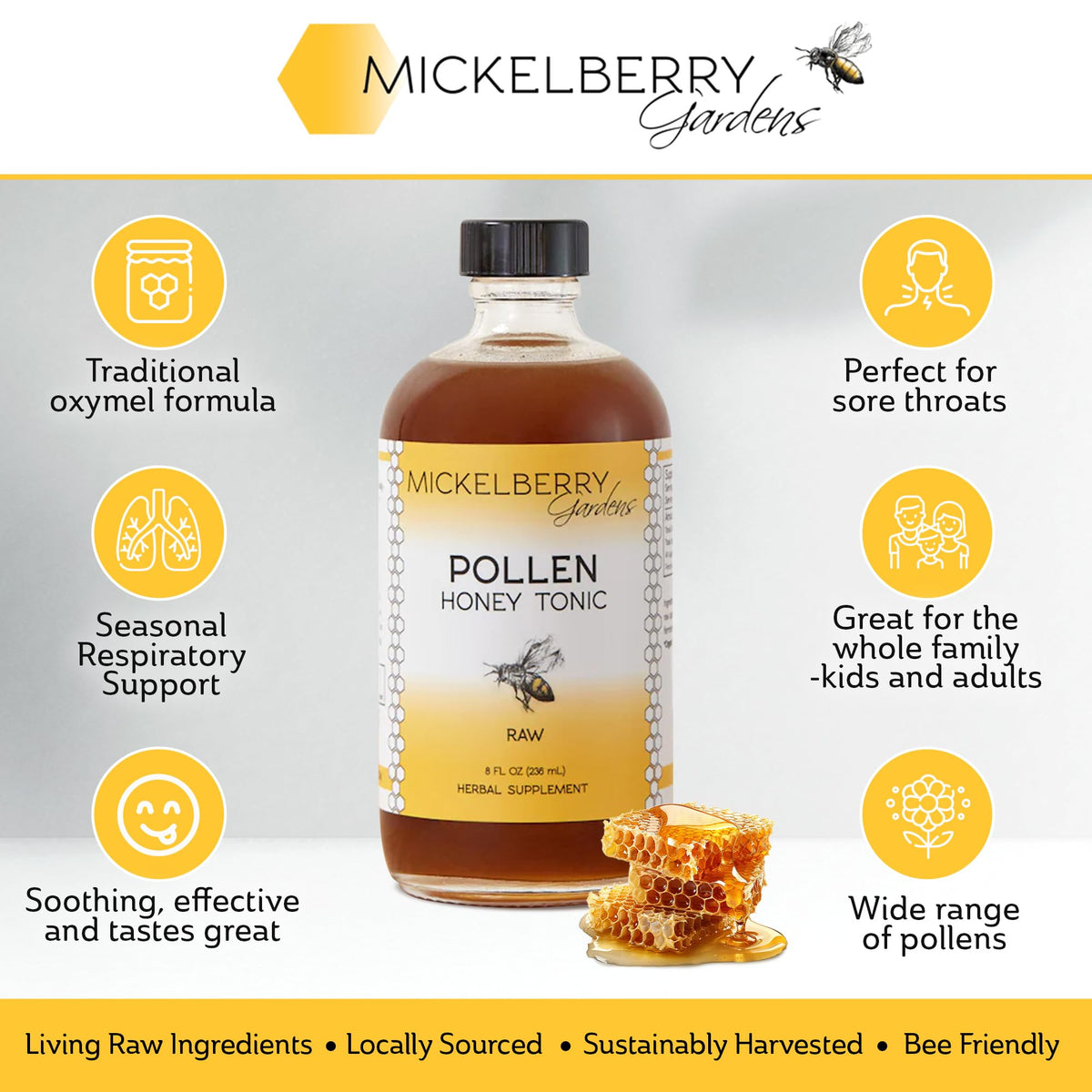 Mickelberry Gardens Pollen Honey Tonic 4oz 2 Pack Respiratory Support