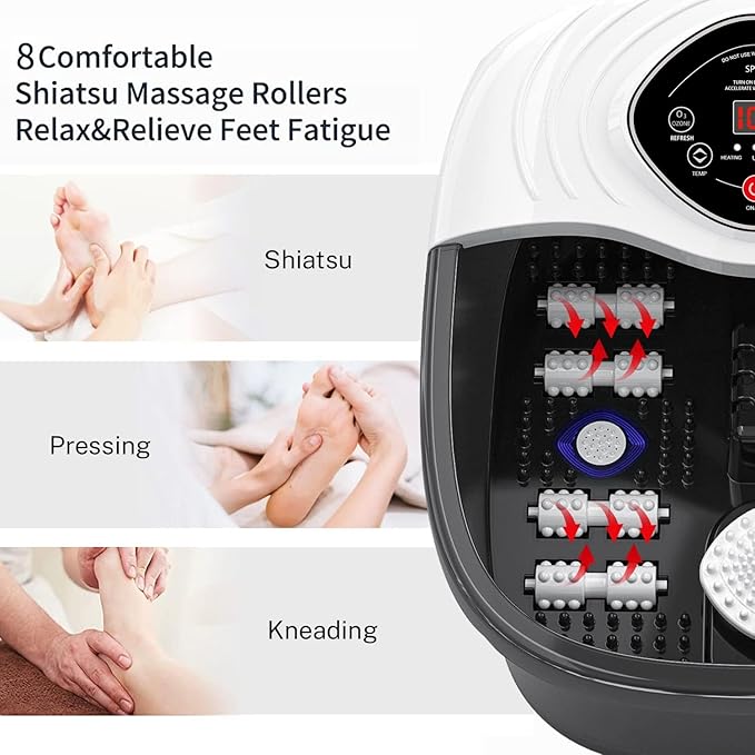Foot Spa Bath Massager with Heat, Shiatsu Rollers, UV & Ozone Bubbles - Includes Tea Tree Oil Epsom Salt, Relieves Stress and Foot Pain - Home Pedicure Gift for Women/Men, Mom/Dad