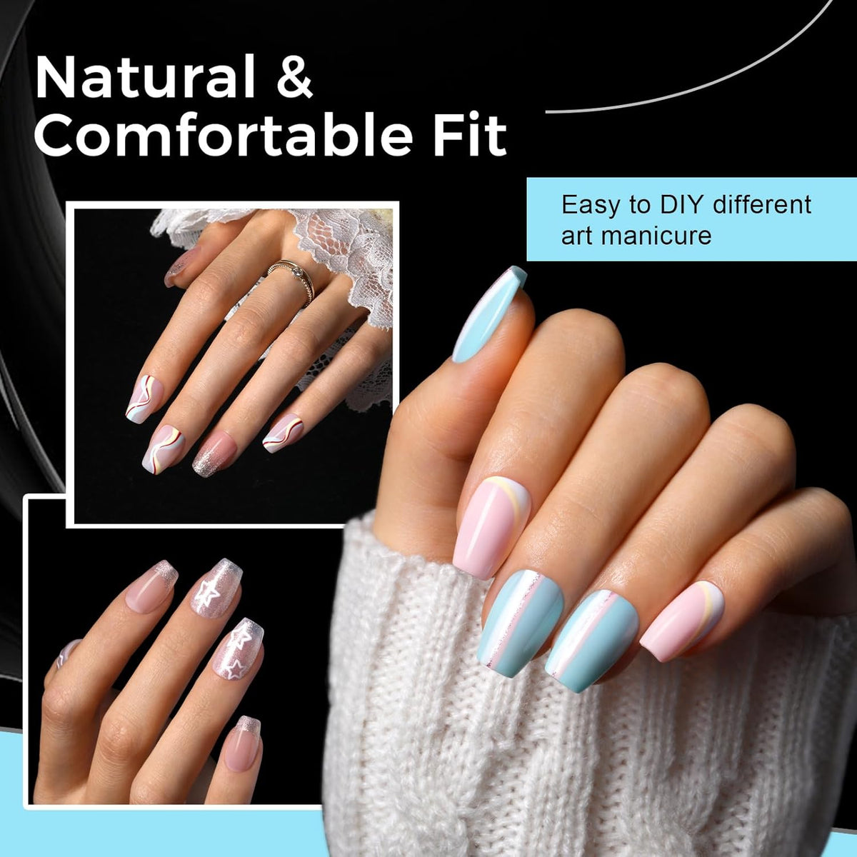 TOMICCA Short Coffin Nail Tips Acrylic Nails 240Pcs Acrylic Nail Kit Gel Nail Tips Pre-shape Clear Nails for Beginner and Professional DIY Salon 12 Sizes