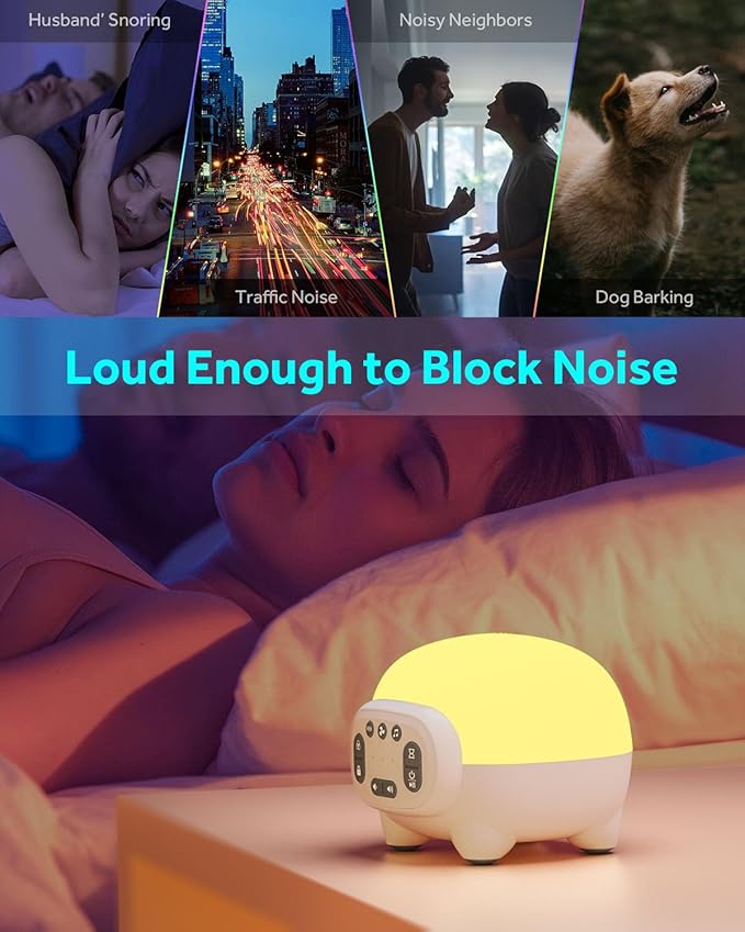 White Noise Sound Machines with 9 Colors Night Light – 42 Soothing Sounds and Sleep White Noise Machine Rechargeable 3 Timers Adjustable Brightness Memory Function for Adults Kids Baby