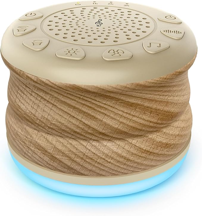 Solid Wood White Noise Sound Machine for Baby Adults Kids Sleep Sound Machine with 24 Soothing Sounds 8 Colors Night Light Timer Setting Function Portable Noise Machine for Gift (Wood, 3.93)