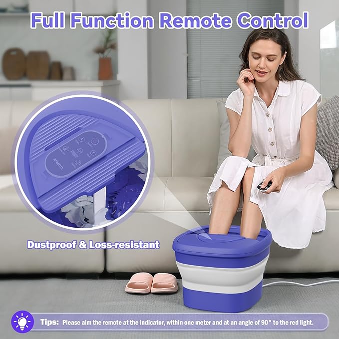 Foot Spa Collapsible, Foot Bath Massager with Heat, Remote, Timer, and 24 Motorized Shiatsu Massage Balls, Foot Soaking Tub Supports Hot/Cold Water Soaking