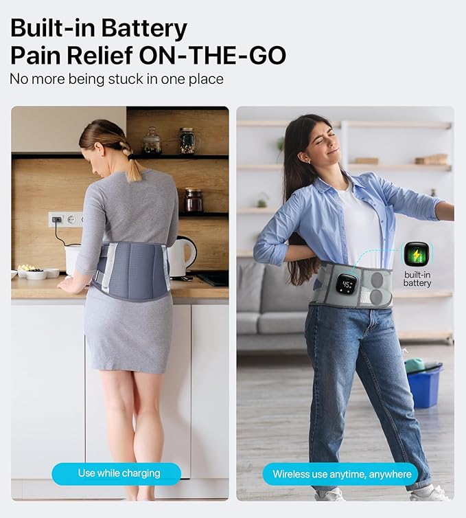 ALLJOY 67" Cordless Heating Pad for Back Pain Relief FSA HSA Eligible, Father's Day Gifts for Dad Men Women Mom, Portable Lower Back Massager with 3 Heat 5 Vibration, Lock Screen Supported