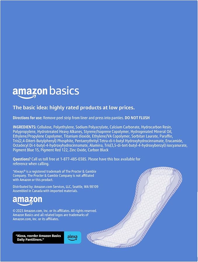 Amazon Basics Daily Pantiliner, Extra Long Length, Pads for Women, Unscented, 272 Count (4 Packs of 68) (Previously Solimo)