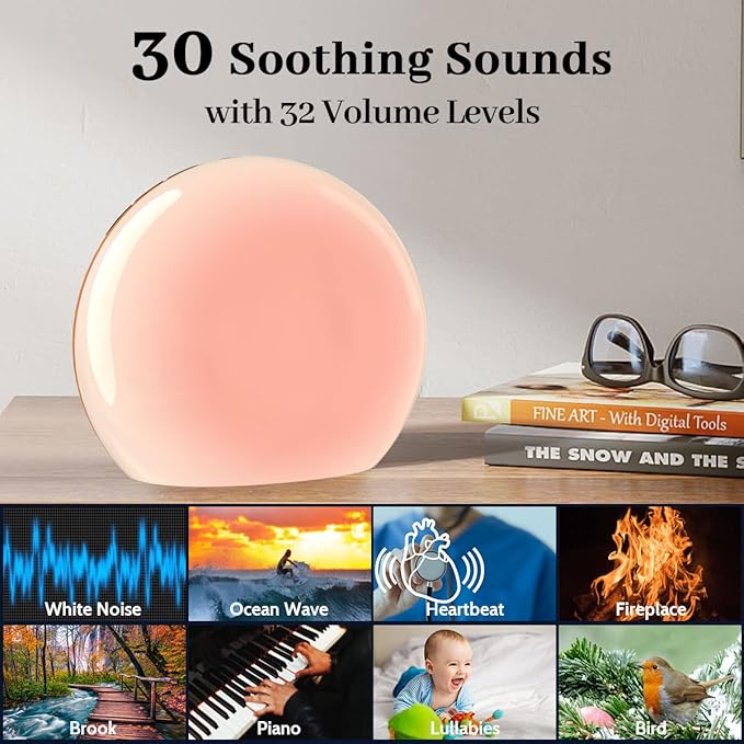 Meditation White Noise Sound Machine with 30 Soothing Sounds 12 Colors Night Light 10 Brightness Levels 32 Volume Level 4 Timers and Memory Function Sleep Machine for Baby Kids Adults (Wood Grain)