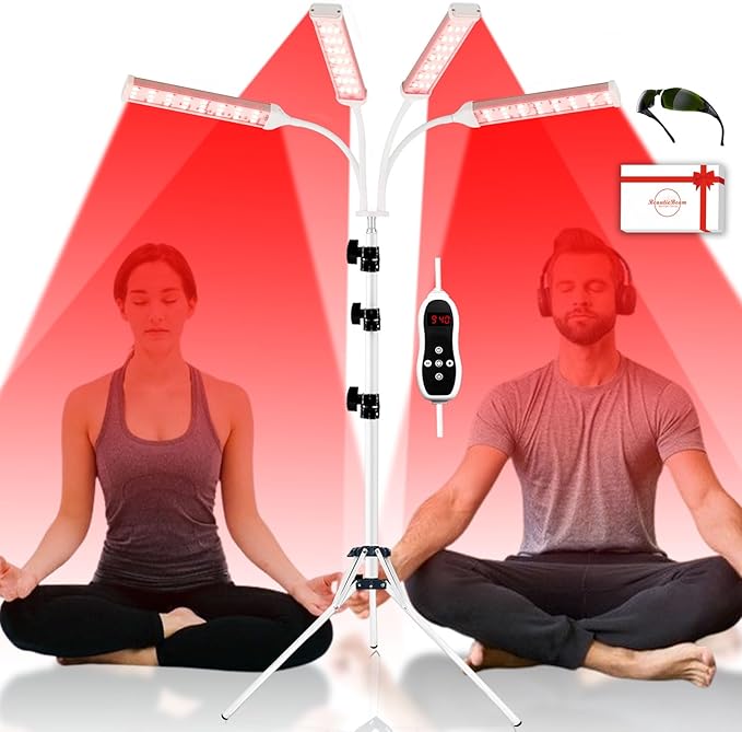 Red Light Therapy Lamp for Body Treatment with Adjustable Height Stand, 660nm, 850nm,940nm Alleviate Muscle Soreness, Stand 4Head W