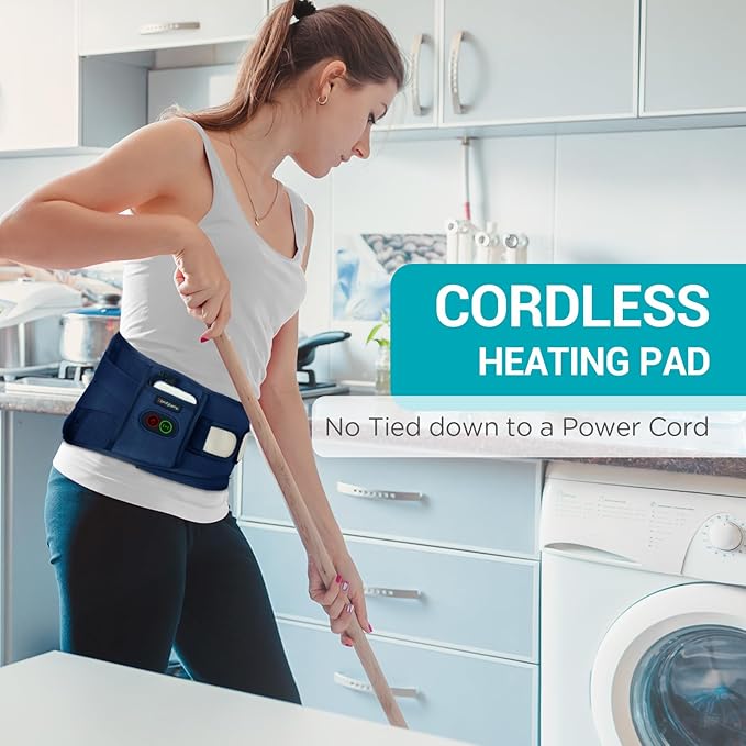 Comfytemp Cordless Heating Pad with Massager for Back Pain Relief, Portable Lower Back Massager Wearable, Father's Day Gifts, Birthday Gifts for Dad Mom Men Women, 3 Heat, Auto-Off Blue