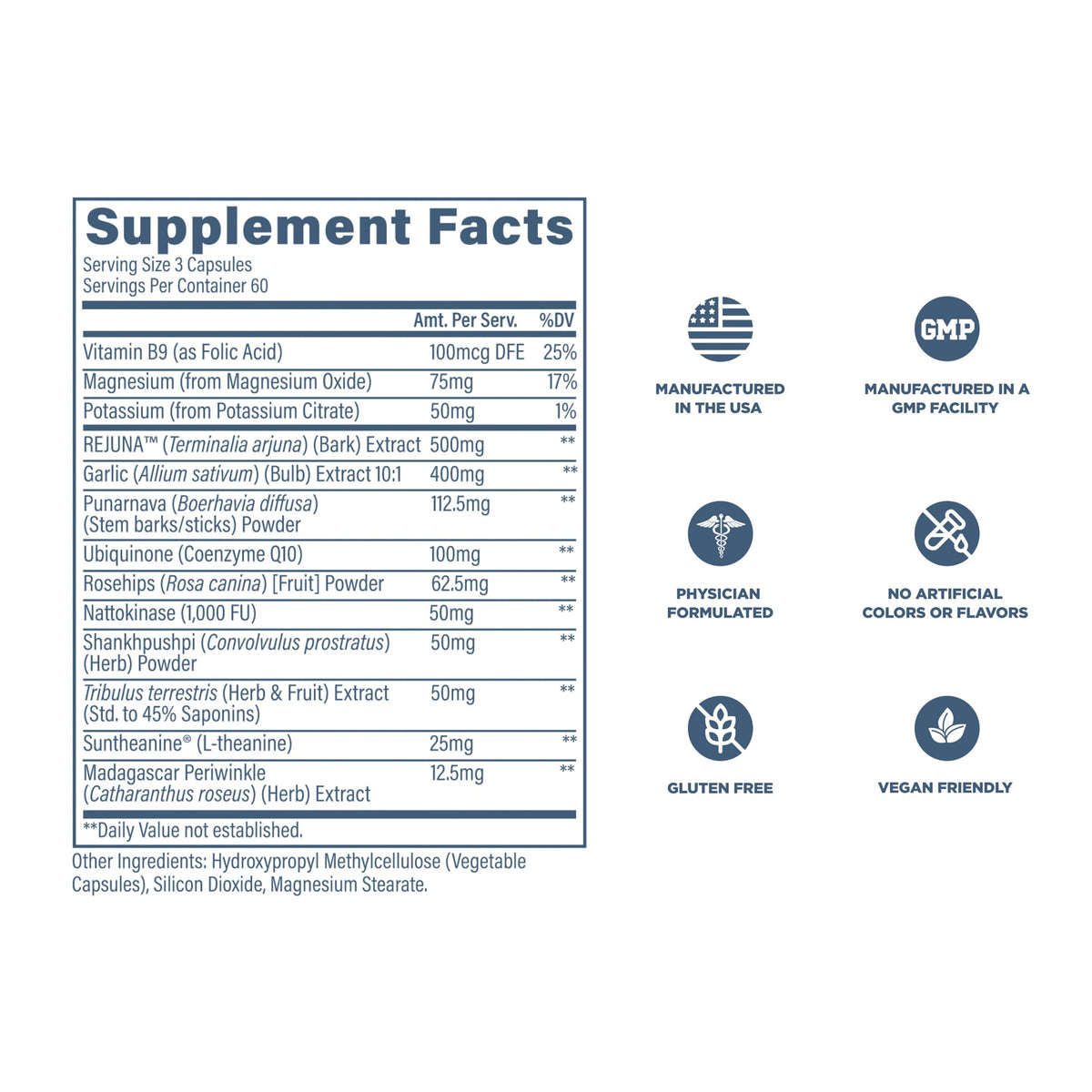 Revive MD Blood Pressure Support Supplement - Supports Heart and Circulatory Health, Energy & Daily Wellness - Magnesium, Potassium, Folic Acid & Garlic Formula (180 Vegetarian Capsules, 60 Servings)