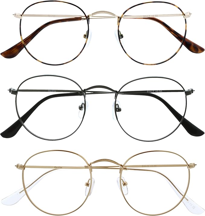 OPULIZE Sol Reading Glasses Blue Light Blocking 3 Pack Metal Anti Headache Glare Improve Sleep Computer Mens Womens BBB94