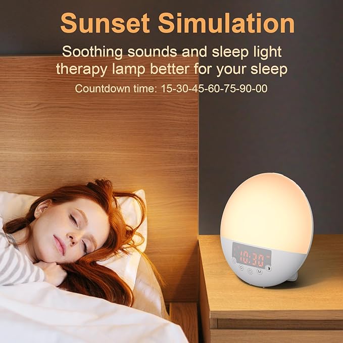 Wake Up Light, 10000 Lux UV Free Sun lamp Sunrise Alarm Clock, Dimmable 5 Brightness & 4 Color Temperatures & Timer, Dual Alarms & Snooze, Sleep Aid with 10 Natural Sounds