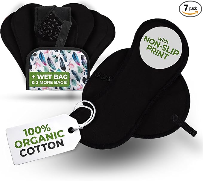 Non-Slip Reusable Panty Liners for Teen Girls (Small, 7-Pack); High-Temp Washable Organic Cotton Cloth Liners; Stay Fresh & Dry, Ultra-Thin, 100% Breathable, for Daily Vaginal Discharge Only (No PUL)