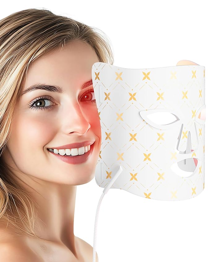 LED Red Light Therapy Mask, 630nm & 830nm Wavelength LED Light Therapy Device for Home Use (White)