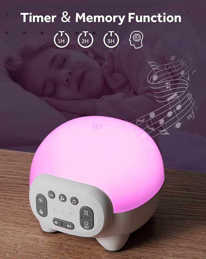 White Noise Sound Machines with 9 Colors Night Light – 42 Soothing Sounds and Sleep White Noise Machine Rechargeable 3 Timers Adjustable Brightness Memory Function for Adults Kids Baby