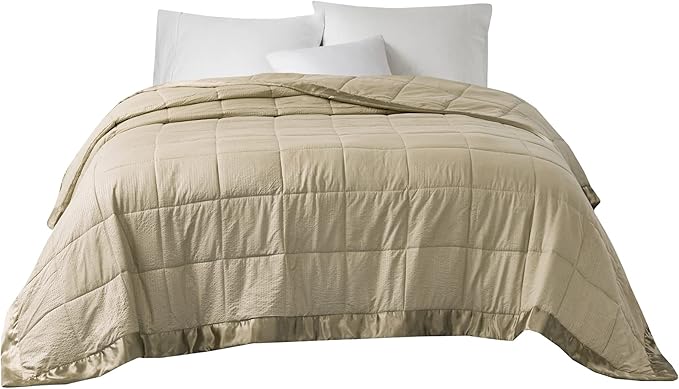 Madison Park Cambria Down Alternative Blanket, Premium 3M Scotchgard Moisture Wicking Treatment, Lightweight and Soft Bed Cover For Summer with Satin Trim, Oversized Twin Taupe