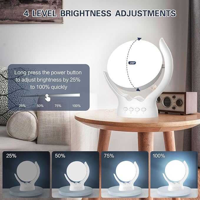 Rotatable Light Therapy Lamp,10000 Lux Sunlight Lamp with UV-Free,3 Color Temperature & 5 Brightness Level & Timer,Therapy Light for Home, Office, Decoration