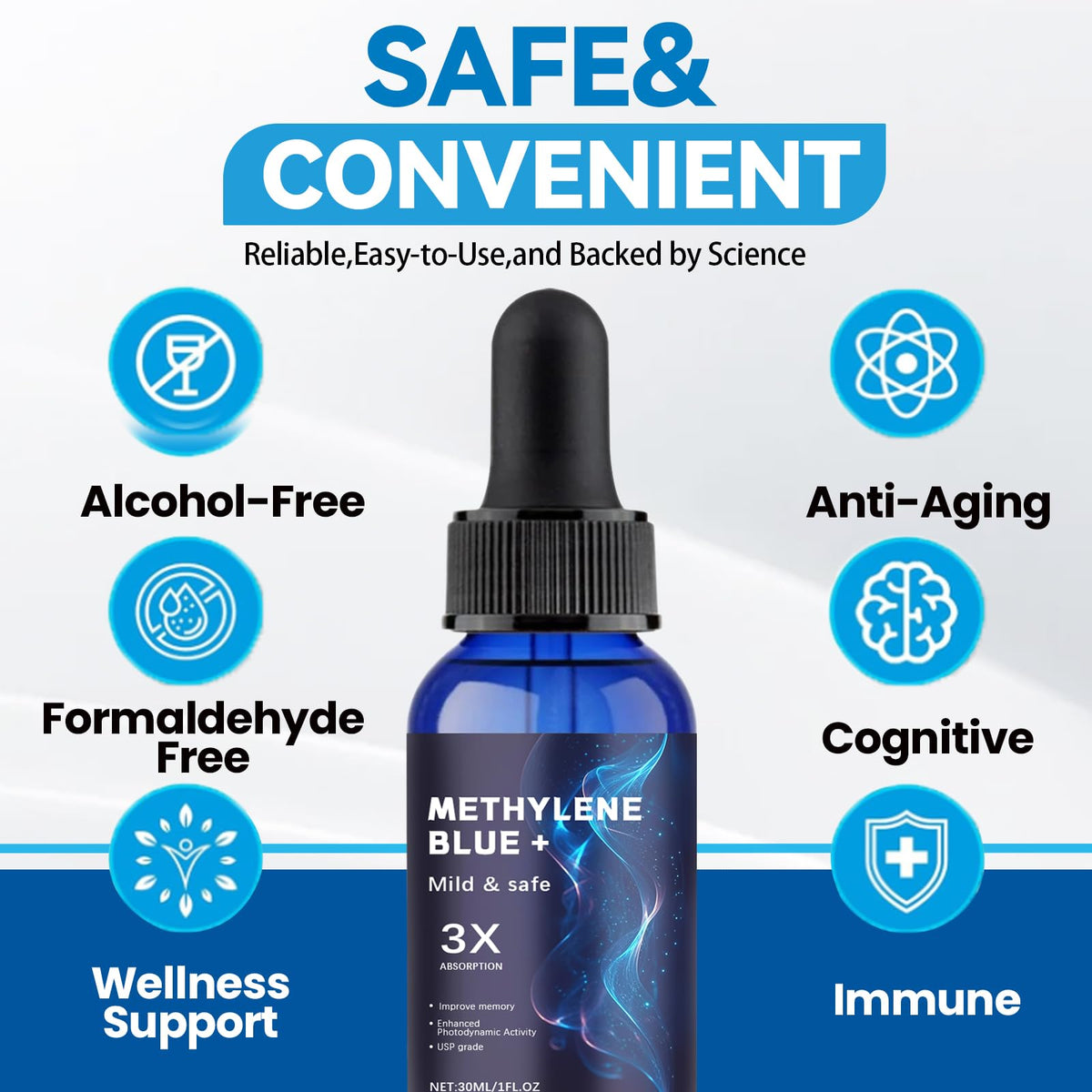 Methylene Blue Pharmaceutical Grade, USP Grade, Third Party Tested Dietary Supplement for Human Brain Health, Gentle and Safe, Improves Memory