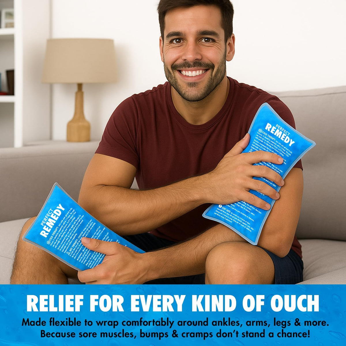 Perfect Remedy 2-Pack Gel Ice Packs for Injuries Reusable, Hot & Cold Pack That’s Durable, Soft & Flexible, Fast Relief & Recovery (Blue, Reg 2PK)