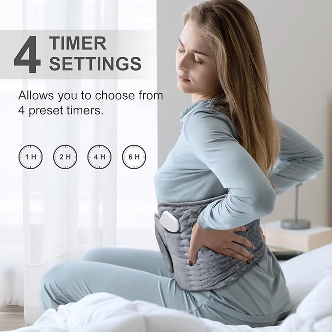 Heat Pad for Back Pain Relief Electric Heating Pads with 6 Temperatures Soft Detachable Heat Pad for Man Women (Gray)