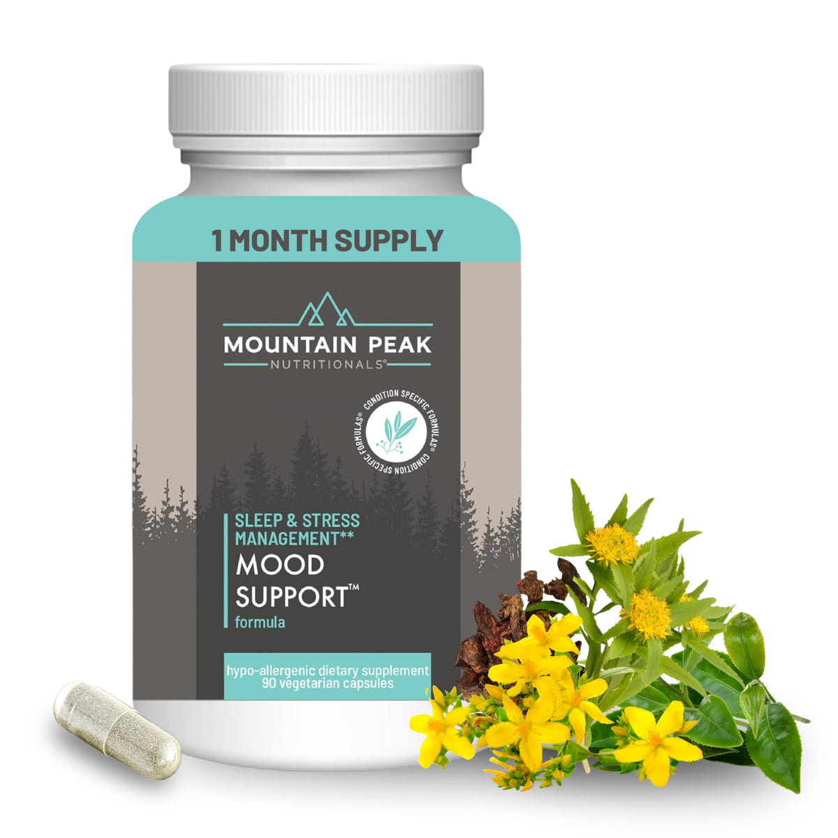 Mountain Peak Nutritionals Mood Support Formula - Supports Serotonin Levels - Hypoallergenic Dietary Supplement (90 Vegetarian Capsules)