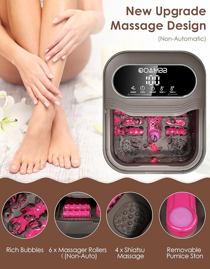Collapsible Foot Spa with Heat, Bubble and Temp Control, Foot Bath Massager with XL Touch Screen and Massage Rollers, Foot Soaking Tub, Pedicure Foot spa for Stress Relief (Dark Grey)