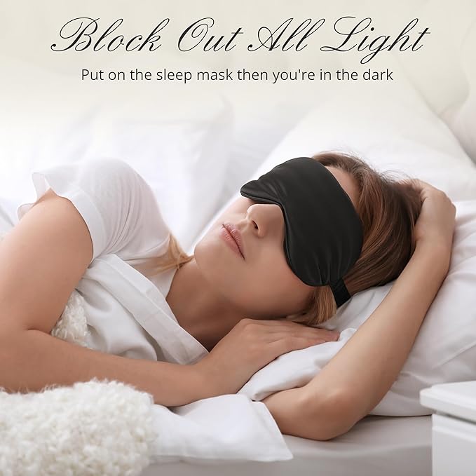 BOKOR Adjustable Silk Sleep Mask - FSA/HSA Eligible Eye Mask for Sleep, Mulberry Silk Luxury Eye Cover, 100% Light-Blocking, Improve Sleep, with Travel Bag & Gift Package, Ideal Birthday Gift - Black