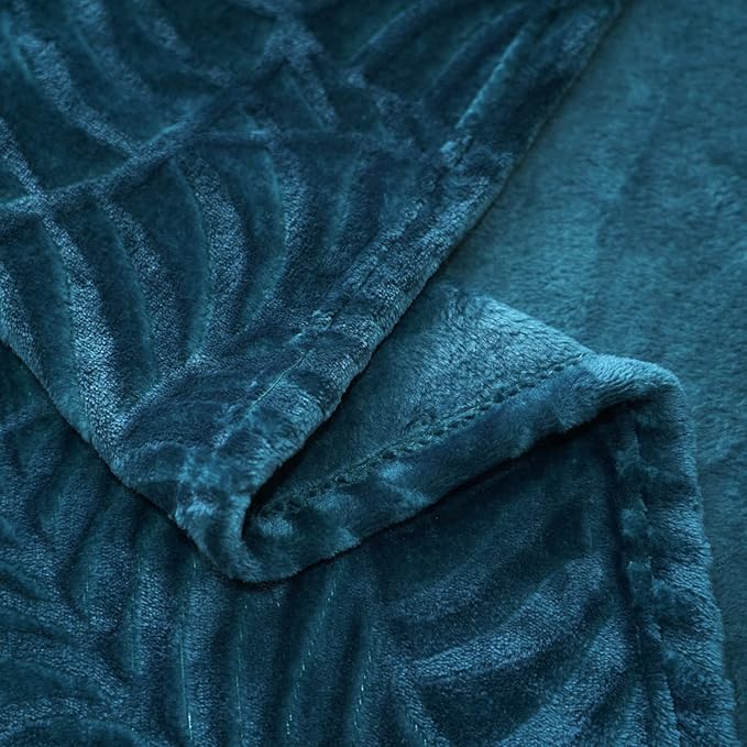 SOCHOW Super Soft Flannel Fleece Throw Blanket, Lightweight Cozy Warm Leaves Textured Plush Blanket for Bed Couch Sofa, 60 x 80 Inches, Blue Coral