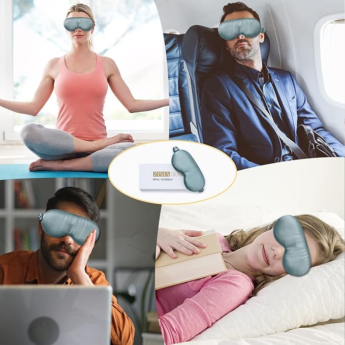 ZIMASILK Adjustable 22 Momme 100% Mulberry Silk Sleep Mask, 3D Contoured Cup Eye Mask for Sleeping, Super Soft Breathable Blindfold, Perfect Blocks Light for Sleeping. (Blue Haze)