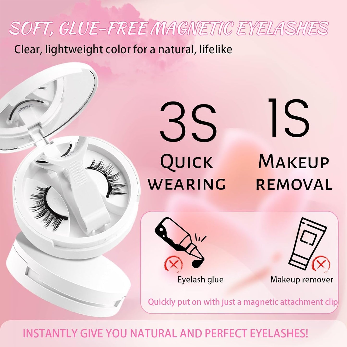 Lumentes Magnetic Eyelashes, Lumentes Magnetic Eyelashes with Applicator, Reusable No Glue Lashes, Natural Look Soft Comfortable Magnetic Lashes, Easy to Wear and Remove (Foxy Black)