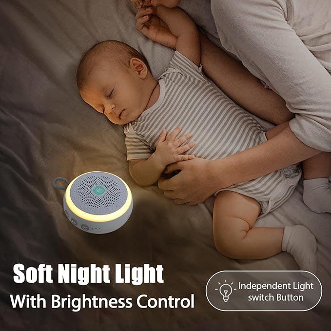 White Noise Machine for Baby Sleep – 6 Baby Sounds, Timer, Night Light & Child Lock – Portable Sound Soother for Crib, Car, Travel & Newborn Naps