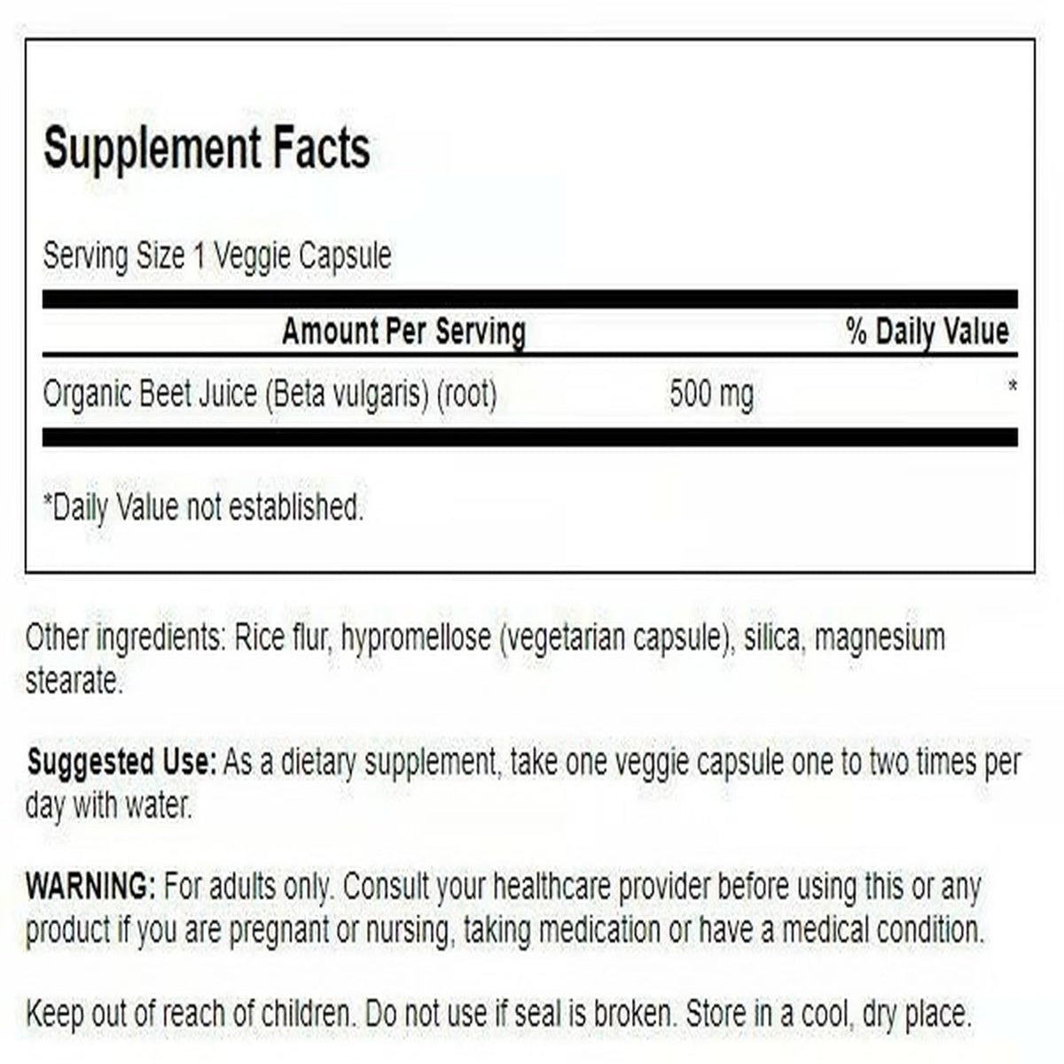 Swanson Made with Organic Beet Juice Freeze Dried 500 Milligrams 60 Veg Capsules (2 Pack)