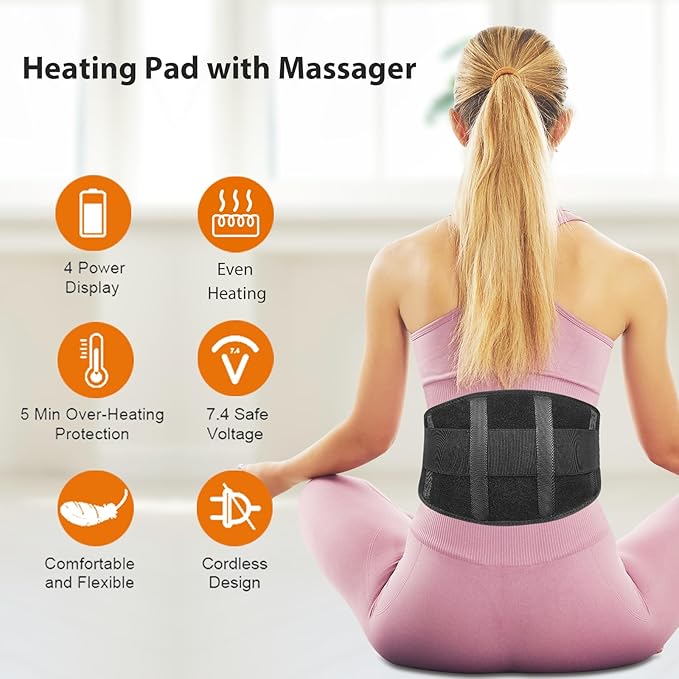 Heated Waist Belt, Cordless Heating Pad for Low Back,Gift for Father's Day,Electrical Heating and Massage, Rechargeable Battery Powered