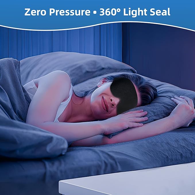 Soft Sponge Sleeping Mask for Side and Back Sleepers, Light Blocking 3D Eye Mask, Zero Pressure Memory Foam Travel Sleep Mask for Airplane, Comfortable Blindfold for Restful Sleep