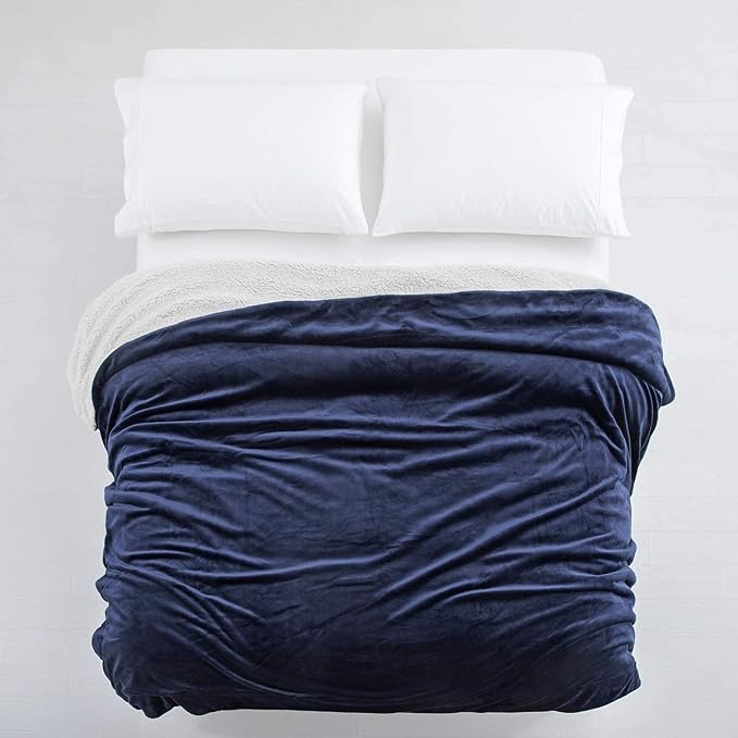 IR Imperial Rooms Sherpa Fleece Throw Blanket for Couch - Soft and Fuzzy Blanket for Winter - Reversible Thick and Warm Fluffy Throw Blankets for Bed, Sofa, Camping and Travel, Navy, 50x60 Inches