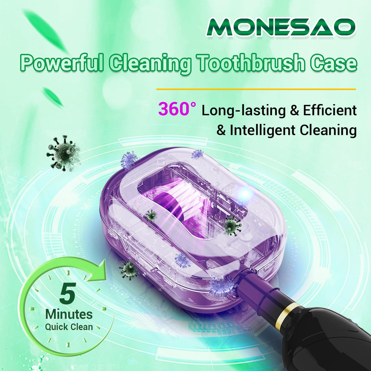 MONESAO Toothbrush Sanitizer Case, Toothbrush Covers with Holder, Rechargeable Travel Home Toothbrush And Holder, Cleaner Case for All Electric And Manual Toothbrushes (Blue)