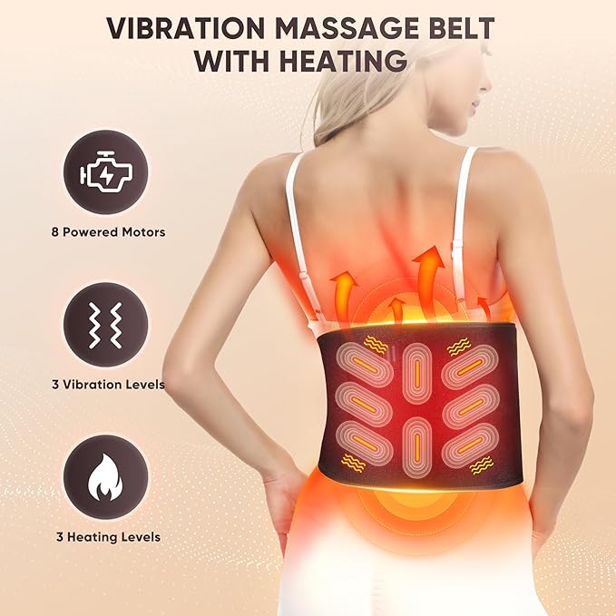Red Light Therapy for Body: Infrared Light Therapy Belt Heating Massage Pad with Vibration for Back, Waist, Shoulder, and Belly Pain Relief, Portable Relaxation for Home, Men & Women (Deep Black)