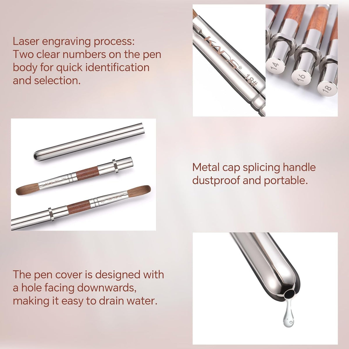 KADS Acrylic Nail Brush with Penholder Nail Brush for Acrylic Application-Oval Shaped Powder Nail Design Tools for Professional Manicure DIY Home Salon (8#)
