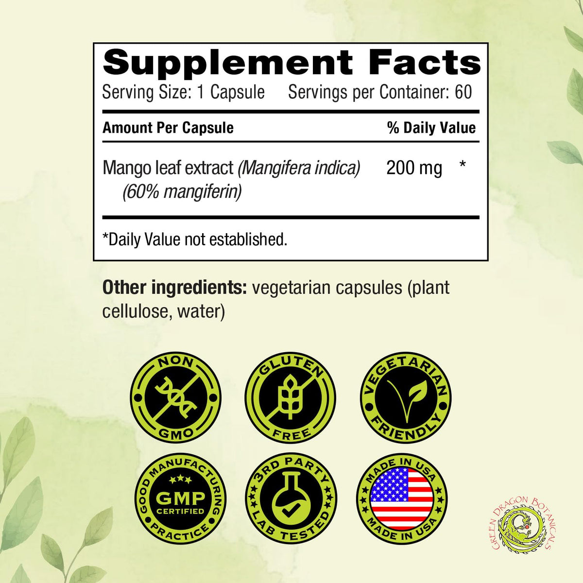 MangoForte™ Mango Leaf Supplements 200 mg 60 Capsules Made in USA (60% Mangiferin) Natural Mangiferin Extract Capsules Immune Support Supplement Made from Premium Mango Leaves