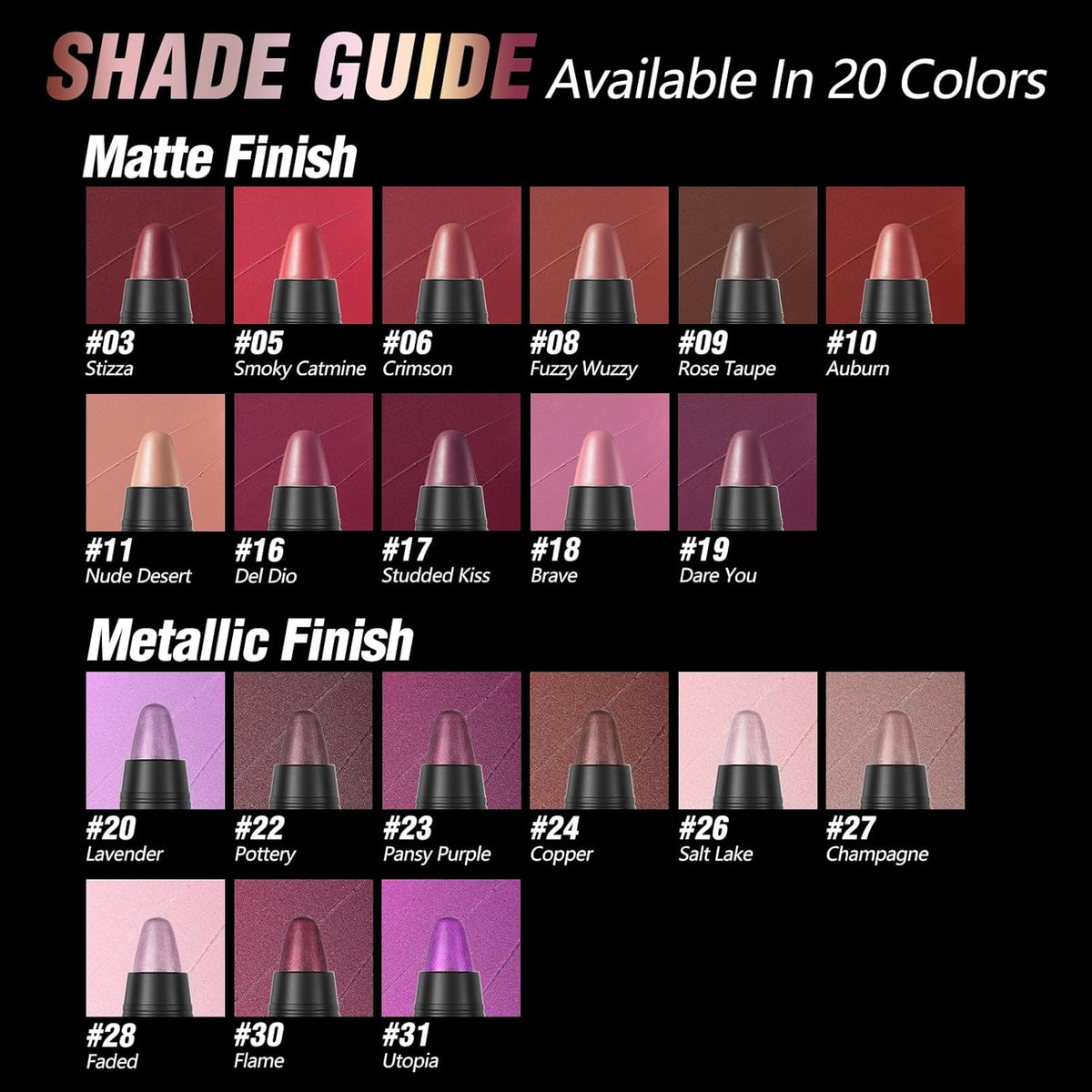 FOCALLURE Ultra Chic Metallic Lipstick,Rich Vitamin E Lip Crayon,Lightweight Shinning Color without Drying or Fading,Long Lasting Lips Makeup,#24 Copper