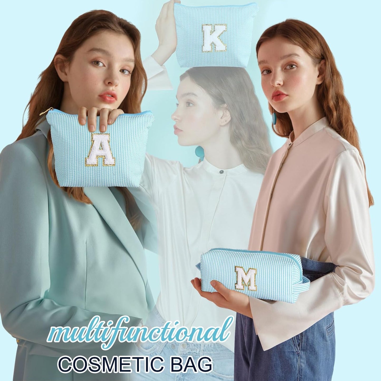 YOOLIFE Personalized Friend Birthday Gifts - 2 Pieces Makeup Bag Cosmetic Bags for Women Travel Makeup Bag Make up Bag with Small Makeup Bag Wedding Bridesmaid Gifts Teacher Gifts for Women Letter H