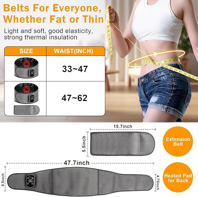 Cordless Heating Pad for Back Pain Relief, Lumbar Massaager with Heat, Heated Back Belt Abdomen Warmer Lumbar Support, Rechargeable Heating Massage