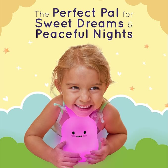Lumipets Remote Control Silicone Night Light for Kids - Bunny Design with 9 Soft Colors & Sleep Timer - Rechargeable, Battery-Operated Lamp for Bedroom | Baby Nursery, Toddler, Girls, Boys