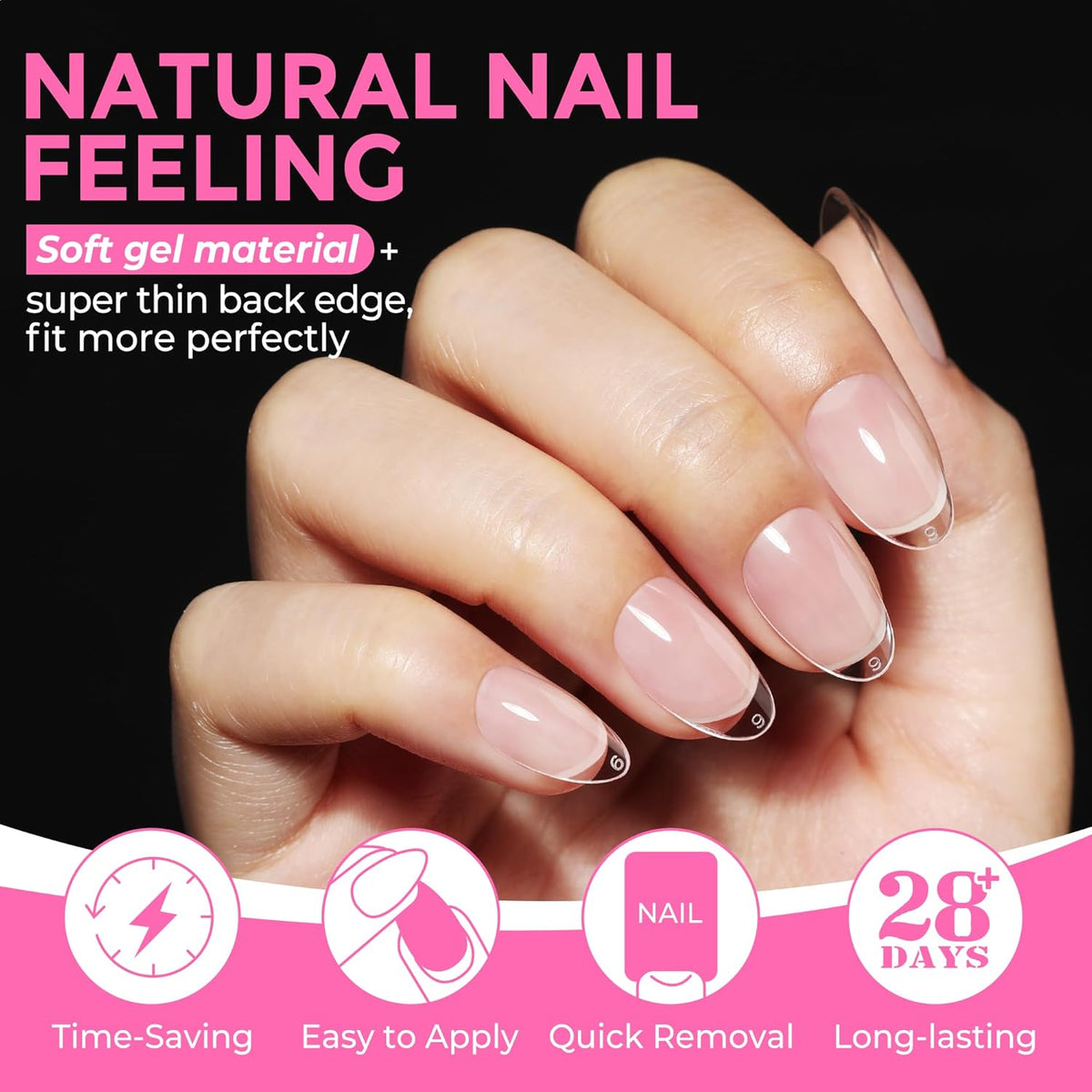 UNA GELLA Short Almond Round Fake Nails 216pcs Almond Press on Nails Pre-Shape Oval Gel Nail Tips for Full Cover Acrylic Short Round Nails for Nails Tips Extension 12 Sizes