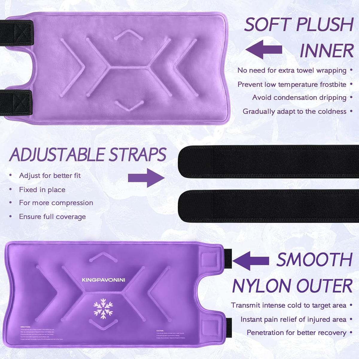 XXL Knee Ice Pack Wrap Around Entire Knee After Surgery, Reusable Gel Ice Pack for Injuries, Large Ice Bags for Pain Relief, Swelling, Sports Injuries, 1 Pack (Purple)