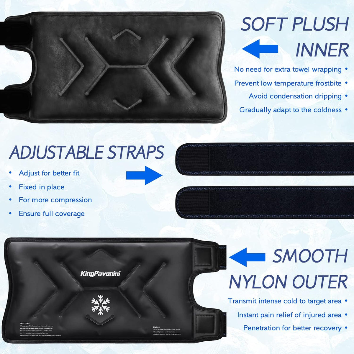 XXL Knee Wrap Around Entire Knee After Surgery, Reusable Gel Ice Pack for Knee Injuries, Large Ice Pack for Pain Relief, Swelling, Sports Injuries, 1 Pack (Black)