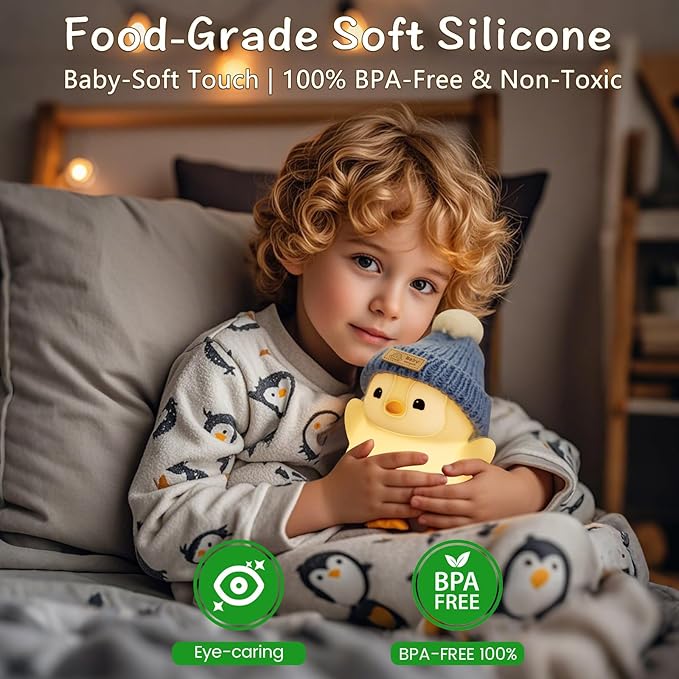 Penguin Night Light for Kids, Adorable Penguin Lamp with Hat, Food Grade Silicone Nursery Nightlight, Rechargeable/Dimmable/Timer,LED Squishy Novelty Animal Bedside Lamp,Funny Gifts for Boys